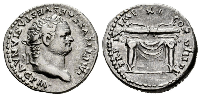 Titus. Denarius. 80 AD. Rome. (Ric-119). (Bmcre-51/4). (Rsc-316). Anv.: IMP TITV...