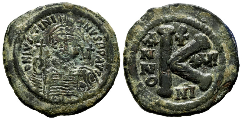 Justinian I. 20 Nummi. RY 16 = AD 542/3. Nicomedia. (Sear-203). Anv.: D N IVSTIN...