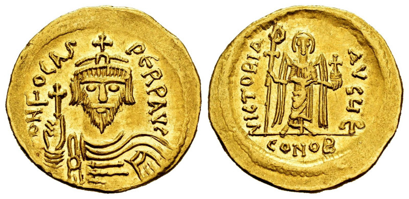 Phocas. Solidus. 607-610 AD. Constantinople. 5th Officina. (MIBE-11). (Doc-10e)....