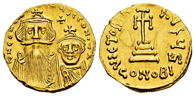 Heraclius, with Heraclius Constantine. Solidus. 616-625 AD. Constantinople. 6º O...