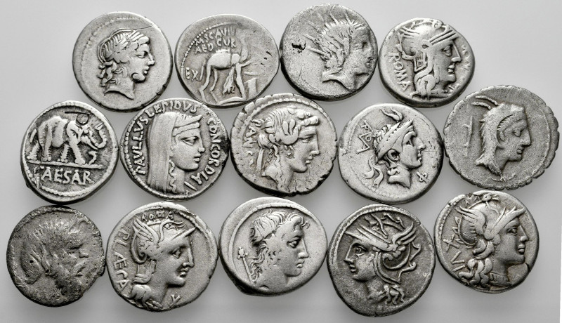 Lot of 14 denarii; Includes 1 of Julius Caesar and 13 of various families of the...