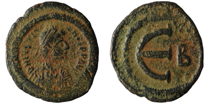 Justinian I (AD 527-565). Constantinople
AE Pentanummium (21mm, 3,09g)

Artifici...