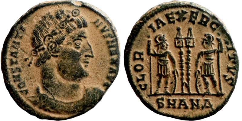 Constantine I (306-337 AD). Antioch mint. Follis Obv.: CONSTANTINVS MAX AVG; nus...