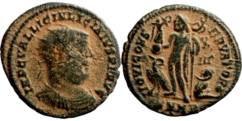 Licinius I. (321-323 AD). Follis. Obv: IMP C VAL LICIN LICINIVS P F AVG. laureat...