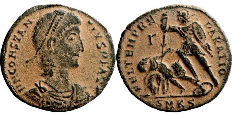 Constantinus II. (351-354 AD). Follis.Obv: D N CONSTANTIVS P F AVG. diademed bus...