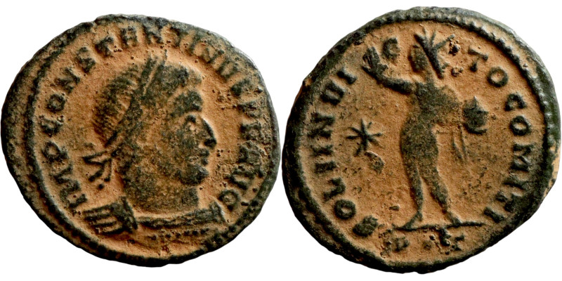 Constantine I, 307/310-337. Follis , 317. IMP CONSTANTINVS AVG Laureate and cuir...