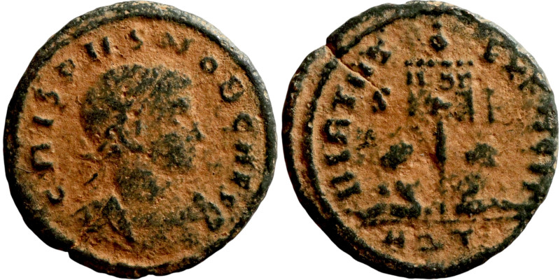 Crispus. Caesar, A.D. 317-326. AE IVL CRISPVS NOB CAES, Laureate and cuirassed b...