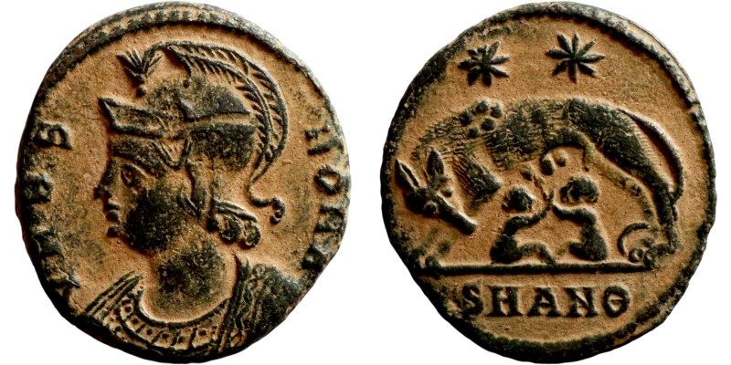 Constantinus I. (306-337 AD). Æ Follis. Antioch. Obv: VRBS ROMA. helmeted bust o...