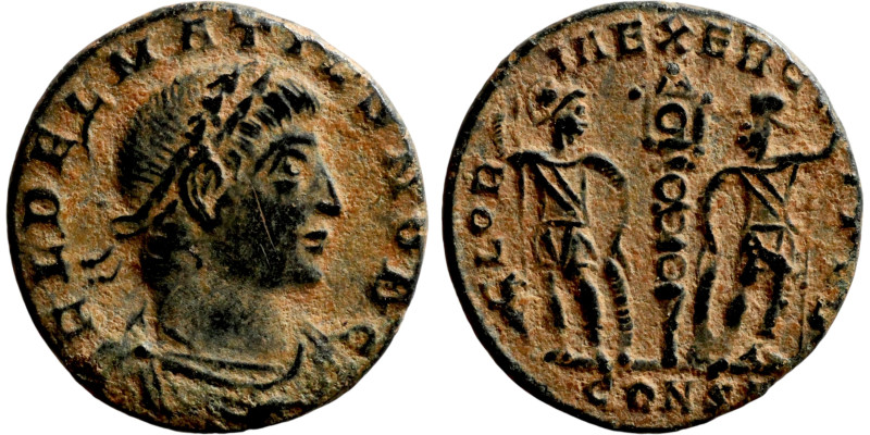 DELMATIUS (Caesar, 335-337). Follis.Obv: FL DELMATIVS NOB C. Laureate and cuiras...