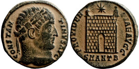 Constantine I, AE follis.CONSTAN-TINVS AVG, draped bust, head right wearing diadem decorated with rosettes PROVIDENT-TIAE AVGG

18mm 2,77g

Artifi...