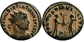 Diocletian. (285 AD). Æ Antoninianus. Obv: IMP C C VAL DIOCLETIANVS P F AVG. radiate cuirassed bust of Diocletian right. Rev: CONCORDIA MILITVM. emper...