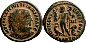 Licinius I. (321-323 AD). Follis. Obv: IMP C VAL LICIN LICINIVS P F AVG. laureate bust of Licinius right. Rev: IOVI CONSERVATORI. Jupiter standing and...