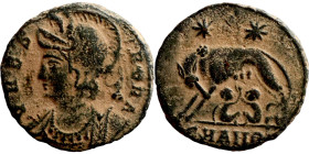 Constantinus I. (306-337 AD). Æ Follis. Antioch. Obv: VRBS ROMA. helmeted bust of Constantinus I. left. Rev: Romulus and Remus.

15mm 2,34g

Artif...