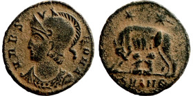 Constantinus I. (306-337 AD). Æ Follis. Antioch. Obv: VRBS ROMA. helmeted bust of Constantinus I. left. Rev: Romulus and Remus.

15mm 1,63g

Artif...