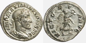 Maximinus I Thrax (235-238) Denarius. Obverse: IMP MAXIMINVS PIVS AVG, laureate and draped bust right Reverse: VICTORIA AVG, Victory advancing right, ...