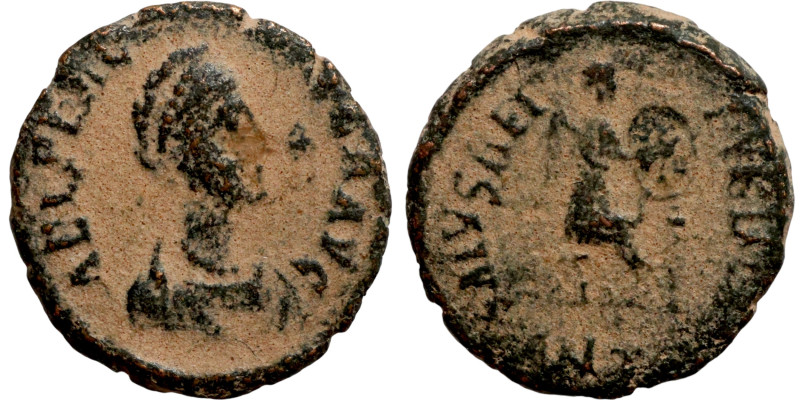 Aelia Flaccilla (379-386) Follis. Obverse: AEL FLAC-CILLA AVG, diademed, draped ...