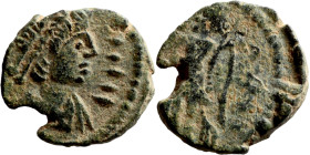 Germanic Tribes IV- V century. Nummus imitation. Obverse: Diademed Bust. Reverse: Victory

10mm 0,92g