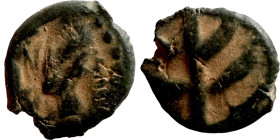 Vandals V- VI. Nummus. Africa Obverse: Diademed Bust. Reverse: palm tree

8mm 0,52g

Artificial sand patina