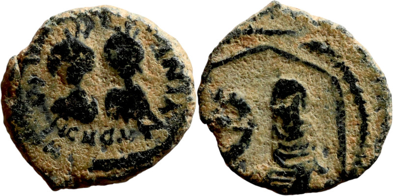 *Rarer* Justin I and Justinian (527), Pentanummium. Antioch. Obverse: Two bust o...