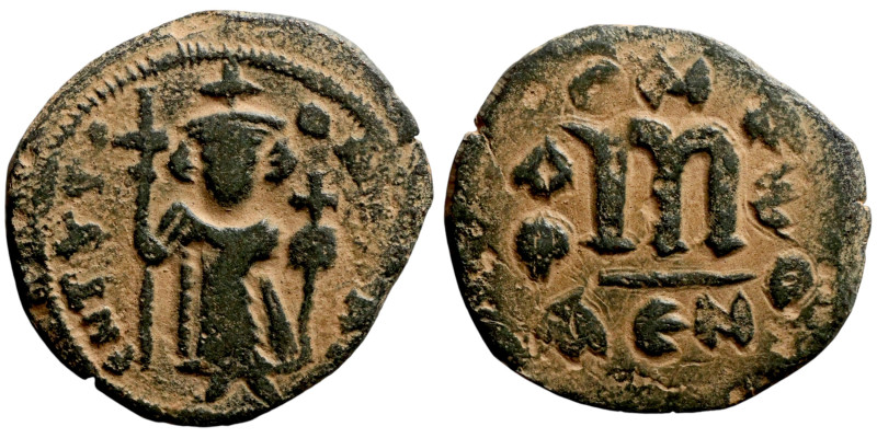 Constans II, Follis, Constantinople. Obverse: Imperial figure holding cross and ...