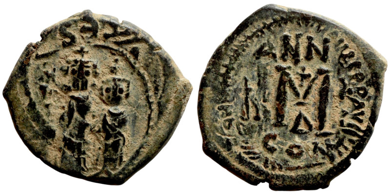 Heraclius, Martina and Heraclius Constantine. Follis. Obverse: From left, Martin...