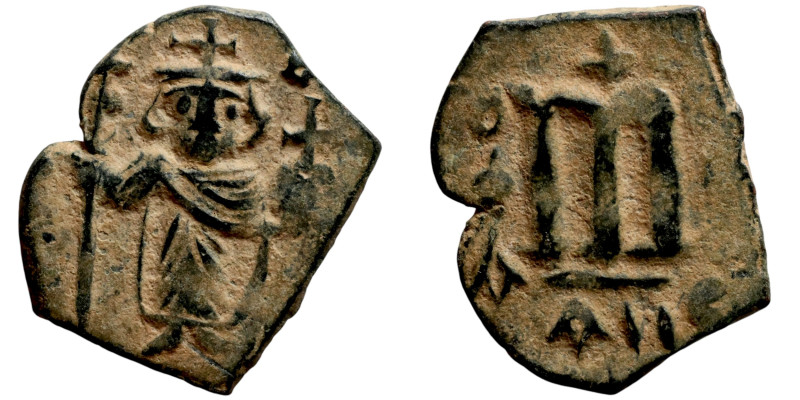 Constans II, Follis, Constantinople. Obverse: Imperial figure holding cross and ...