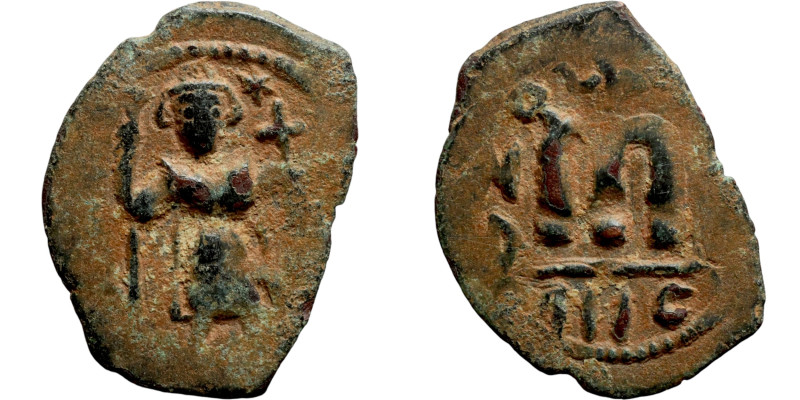 Constans II, Follis, Constantinople. Obverse: Imperial figure holding cross and ...