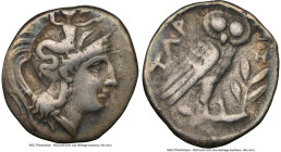 CALABRIA. Tarentum. Ca. 3rd century BC. AR drachm (17mm, 5h). NGC Choice Fine. Ca. 302-280 BC, Ior- magistrate. Head of Athena right, wearing crested ...