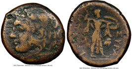 SICILY. Syracuse. Pyrrhus (278-276 BC). AE (23mm, 9h). NGC Fine. Head of young Heracles left, wearing lion skin headdress, paws tied before neck / ΣYΡ...