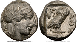 ATTICA. Athens. Ca. 440-404 BC. AR tetradrachm (23mm, 17.18 gm, 1h). NGC AU 5/5 - 4/5. Mid-mass coinage issue. Head of Athena right, wearing earring, ...