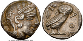 ATTICA. Athens. Ca. 440-404 BC. AR tetradrachm (23mm, 17.17 gm, 7h). NGC AU 4/5 - 4/5. Mid-mass coinage issue. Head of Athena right, wearing earring, ...