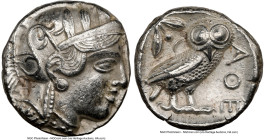 ATTICA. Athens. Ca. 440-404 BC. AR tetradrachm (23mm, 17.06 gm ,8h). NGC AU 5/5 - 3/5, brushed. Mid-mass coinage issue. Head of Athena right, wearing ...