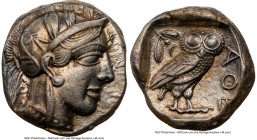 ATTICA. Athens. Ca. 440-404 BC. AR tetradrachm (23mm, 17.21 gm, 1h). NGC Choice XF 5/5 - 4/5. Mid-mass coinage issue. Head of Athena right, wearing ea...