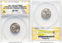 CORINTHIA. Corinth. Ca. 4th century BC. AR stater (20mm, 8.58 gm, 8h). ANACS XF40. Pegasus flying left, Ϙ below / Head of Athena left, wearing beaded ...