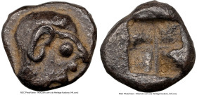 IONIA. Colophon. Ca. 450-410 BC. AR hemiobol (6mm). NGC XF. Archaic head of Apollo right / Quadripartite incuse square. SNG Kayhan 353. HID09801242017...