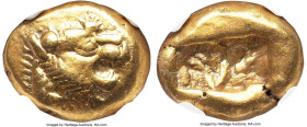 LYDIAN KINGDOM. Alyattes or Walwet (ca. 610-546 BC). EL third-stater or trite (13mm, 4.73 gm). NGC VF 5/5 - 3/5, countermarks, brushed. Lydo-Milesian ...