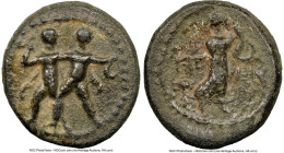 PISIDIA. Etenna. Ca. 1st century BC. AE (14mm, 1h). NGC Choice VF. Two men standing facing, nude, the left brandishing bipennis (double axe), the righ...