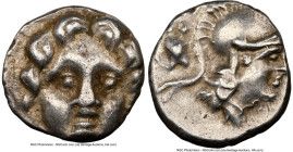 PISIDIA. Selge. Ca. 4th century BC. AR obol (9mm, 3h). NGC Choice XF. Head of gorgoneion facing with flowing hair / Head of Athena right, wearing cres...