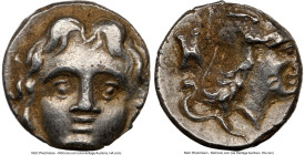 PISIDIA. Selge. Ca. 4th century BC. AR obol (9mm, 8h). NGC XF. Head of gorgoneion facing with flowing hair / Head of Athena right, wearing crested Att...