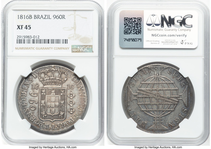 João Prince Regent 960 Reis 1816-B XF45 NGC, Bahia mint, KM307.1. HID09801242017...