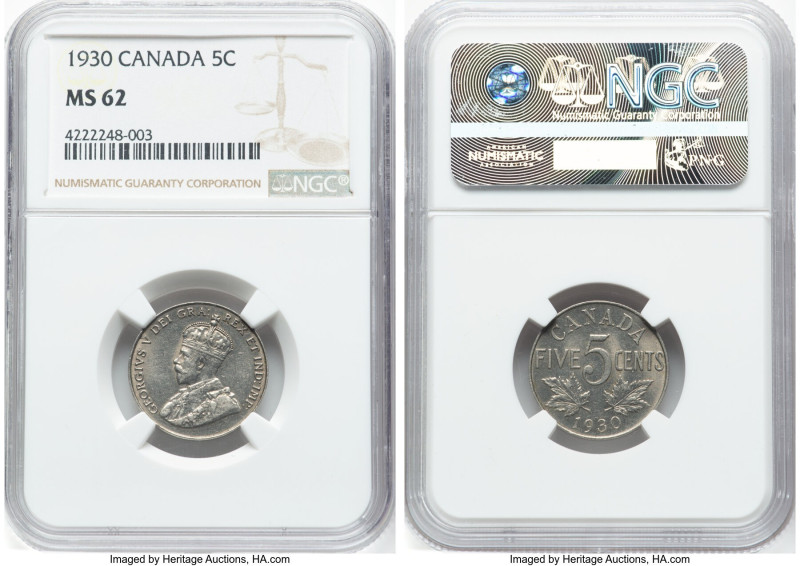 George V 3-Piece Lot of Certified 5 Cents NGC, 1) 5 Cents 1930 - MS62, Ottawa mi...