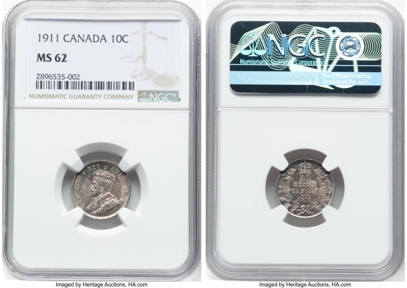 George V Pair of Certified 10 Cents NGC, 1) 10 Cents 1911 - MS62, Ottawa mint, K...