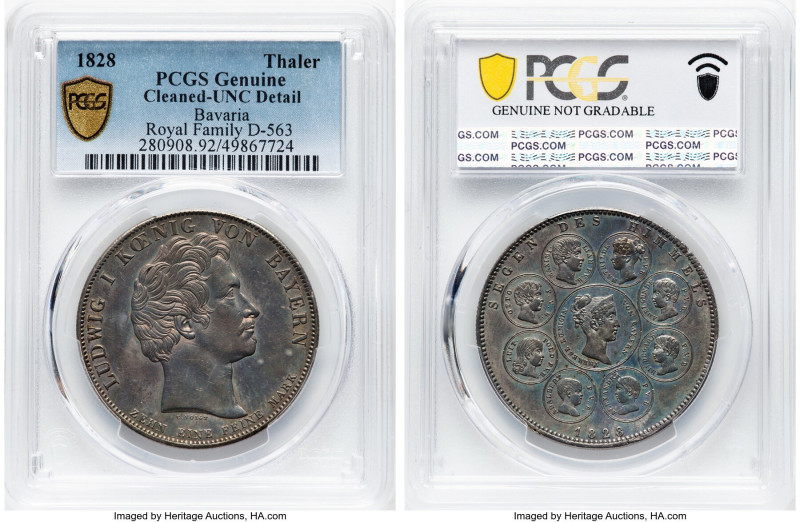 Bavaria. Ludwig I "Royal Family" Taler 1828 UNC Details (Cleaned) PCGS, Munich m...