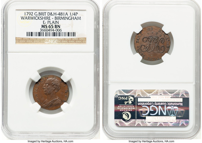 3-Piece Lot of Certified Assorted copper Farthing Tokens, 1) Warwickshire. Birmi...