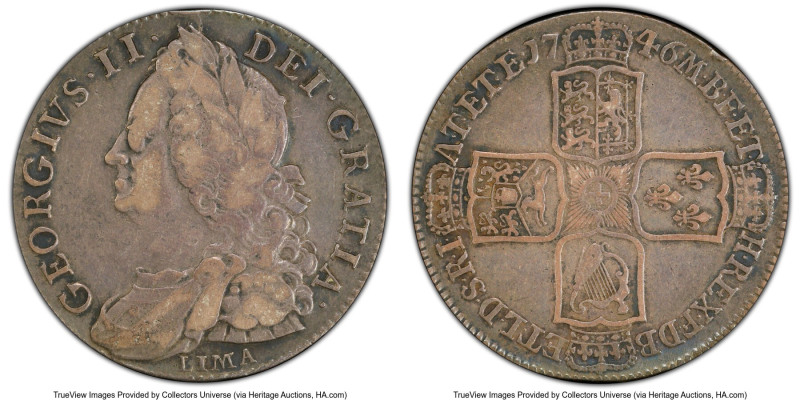 George II "Lima" 1/2 Crown 1746 VF30 PCGS, KM584.3, S-3695A. Lima below bust, in...