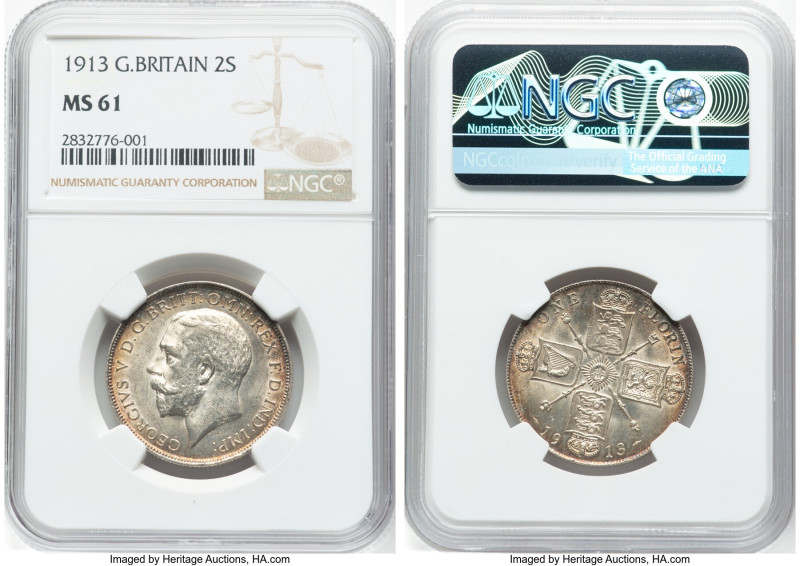 George V 3-Piece Lot of Certified Assorted Issues NGC, 1) Florin 1913 - MS61, KM...