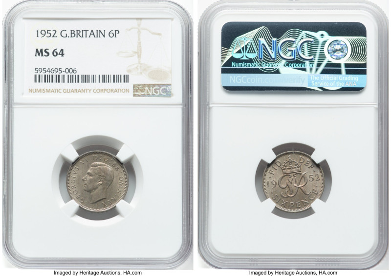 George VI Pair of Certified Multiple Pence NGC, 1) 6 Pence 1952 - MS64, KM875 2)...