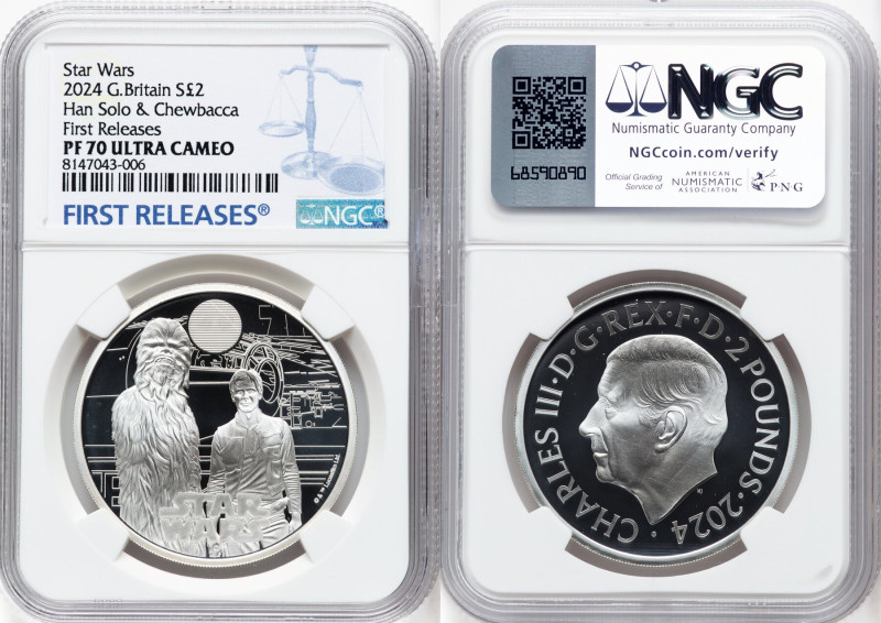 Charles III silver Proof "Han Solo & Chewbacca" 2 Pounds (1 oz) 2024 PR70 Ultra ...