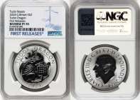 Charles III Pair of Certified silver Proof "Tudor Dragon" 2 Pounds (1 oz) 2024 NGC, 1) 2 Pounds Reverse PR70. Mintage: 500. Royal Tudor Beasts series....