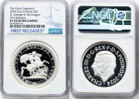 Charles III silver Proof "St. George & the Dragon" 5 Pounds (2 oz) 2024 PR70 Ultra Cameo NGC, Mintage: 3,060. Great Engravers series. Celebrating Bene...